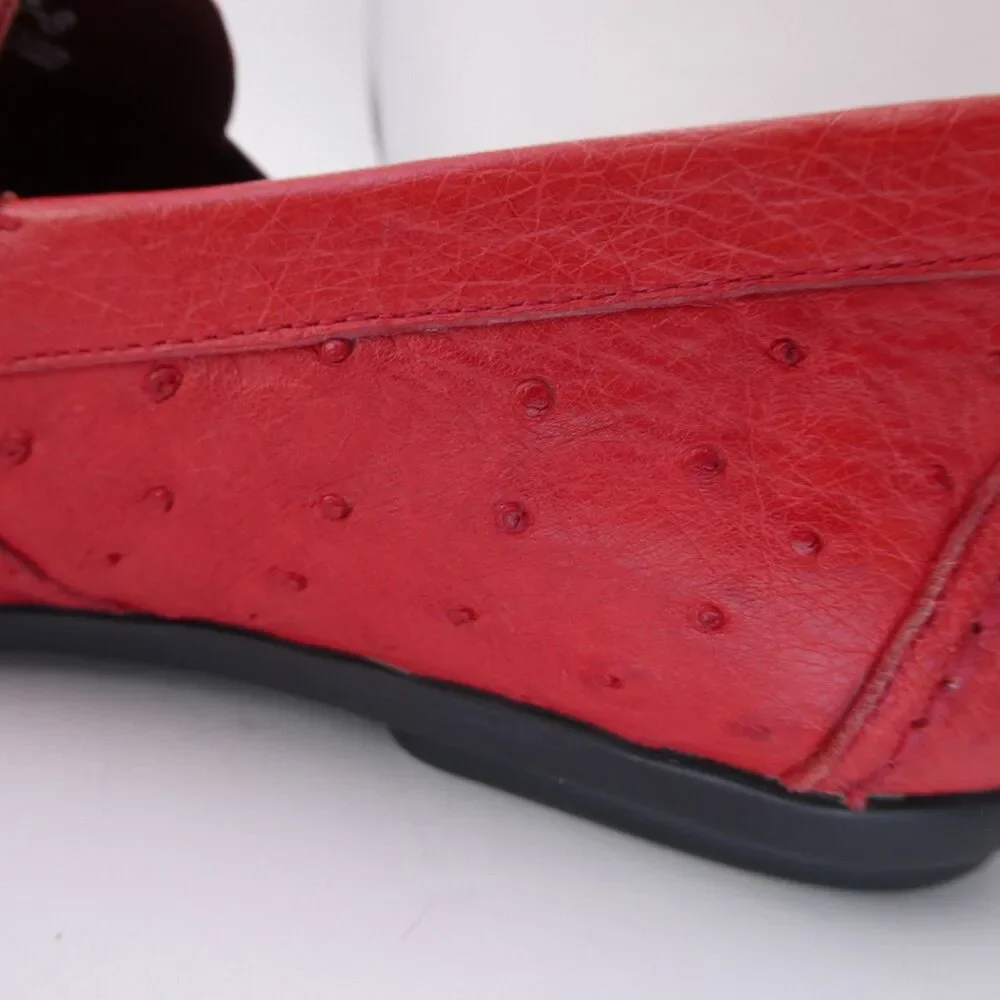 Men’s Red Genuine Ostrich Leather Driving Loafers Moccasins 250 mm / US 7 / EU40